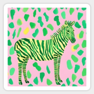 Green and yellow zebra on pink with green spots Sticker